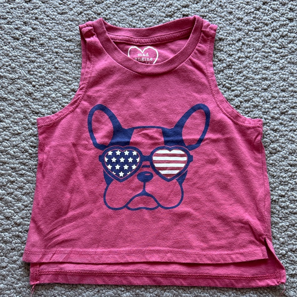 MAD Engine Pink Tank Top with Patriotic Dog Graphic